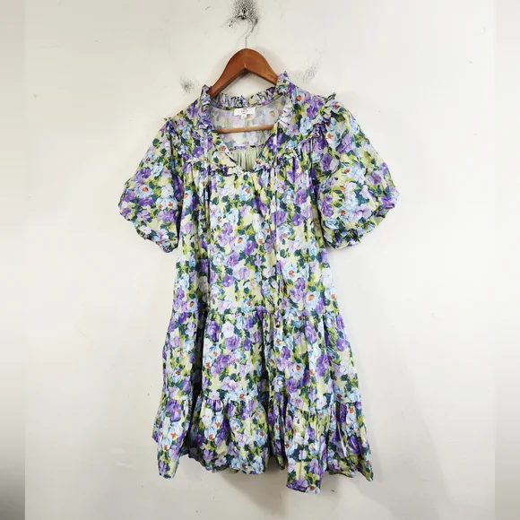 Entro Floral Dress in Purple and Green - Picture 2 of 7